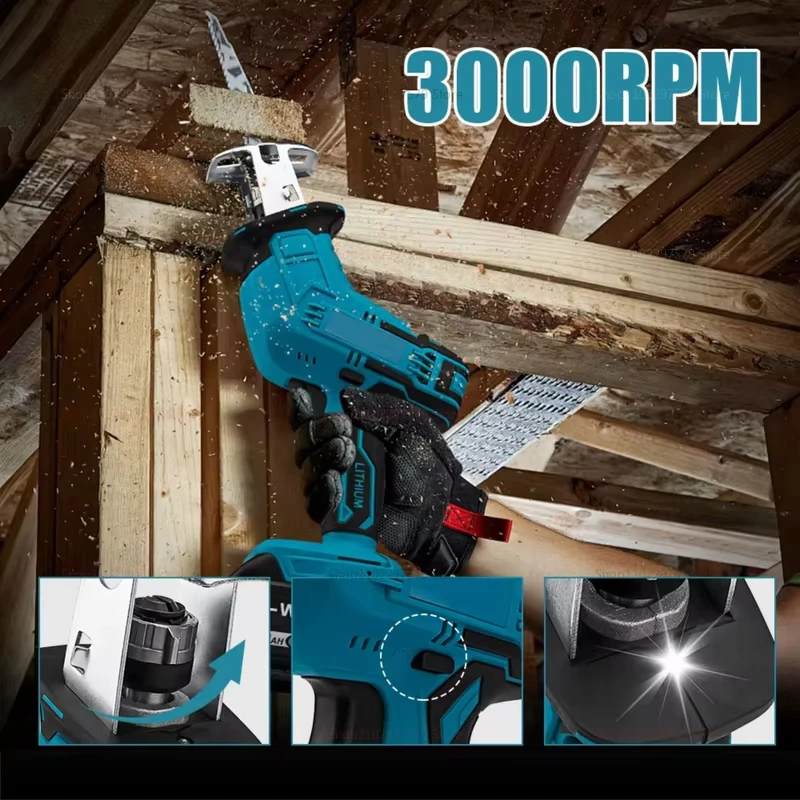 Sierra eléctrica alternativa inalámbrica, sierra de corte de Metal y madera, sierra de sable con batería de litio, herramienta eléctrica portátil para Makita - imagen 5