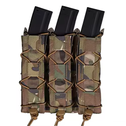 Bolsa táctica tipo tigre larga Triple Mag para 9mm, soporte para revista de pistola de extracción rápida, bolsa MOLLE para caza, chaleco Airsoft, cinturón, equipo