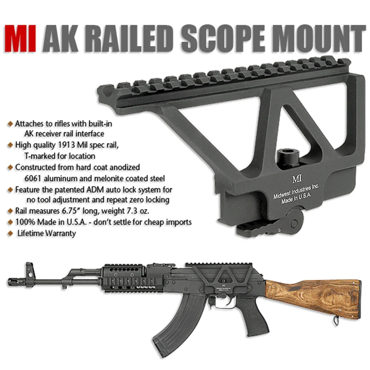 MI-AKSM MI AK soporte de alcance con riel lateral para Rifle AK47 AK-47 táctico QD AK montaje de riel lateral caza carril Picatinny superior - imagen 3