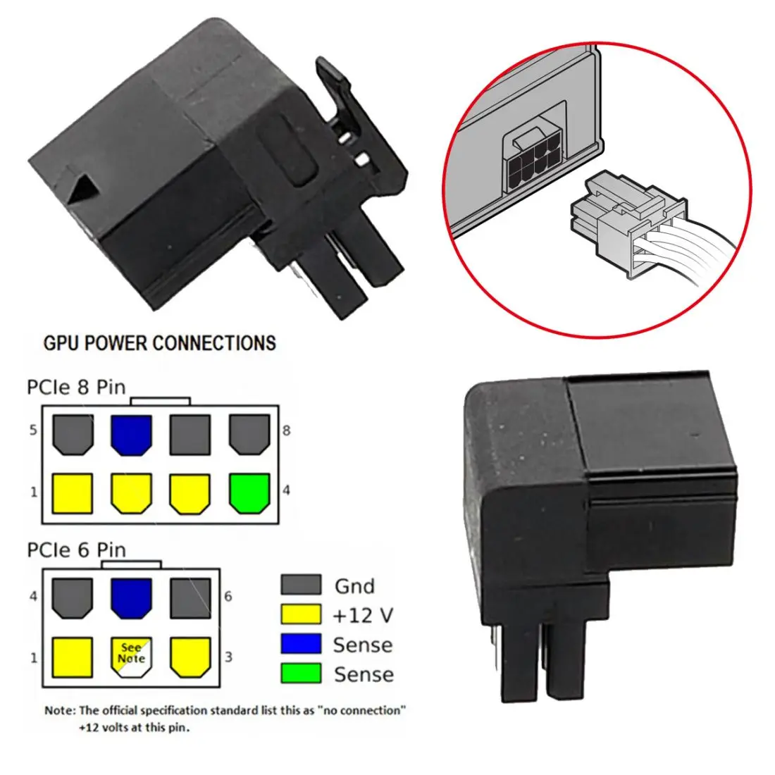 CY adaptador de cabezal de alimentación en ángulo para tarjeta gráfica GPU, conector macho a hembra, 90 grados, arriba y abajo, ATX, 8P, 2 unidades por lote - imagen 5