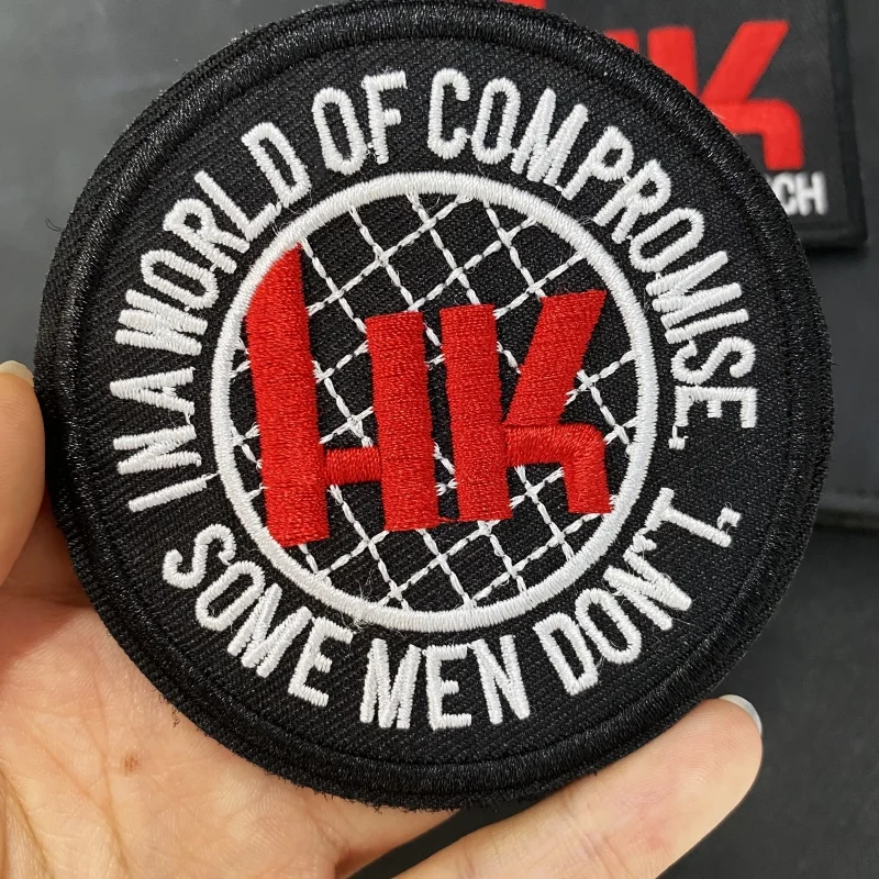 Parche de gancho y bucle bordado de HK, insignia de moral de Heckler y Koch, algunos hombres no en un mundo de compromiso, pegatina para mochila táctica - imagen 3