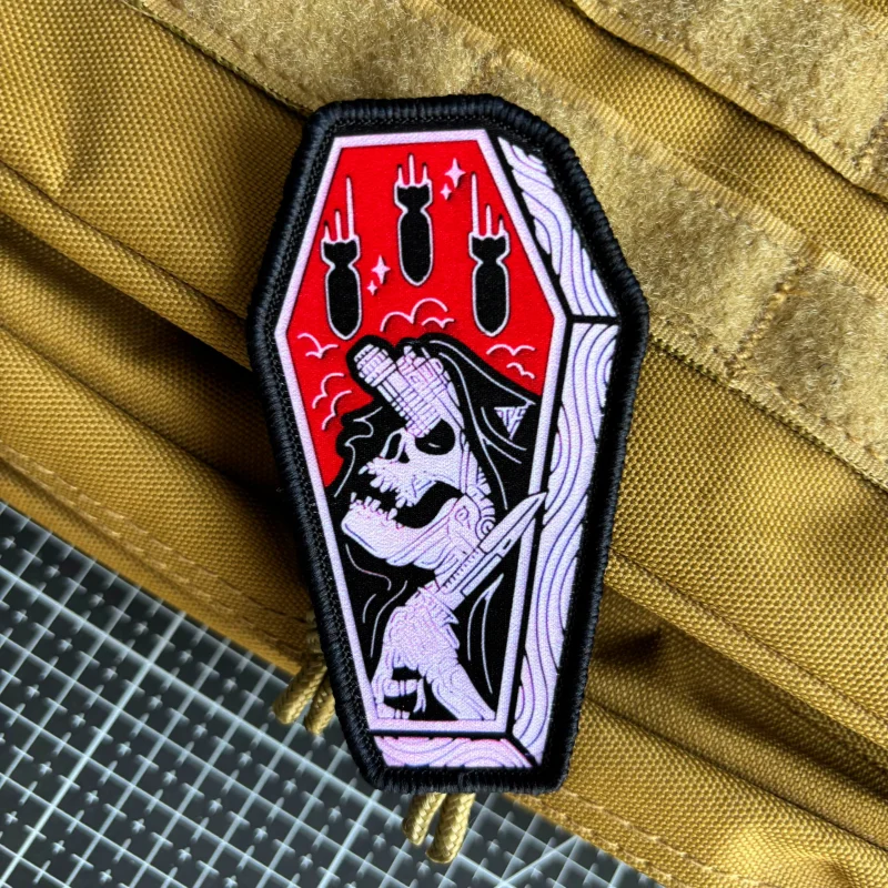 Ver para conchas, insignia de moral de calavera, parche táctico del ejército, parches de gancho y bucle de impresión, brazalete militar, mochila, pegatina de muerte