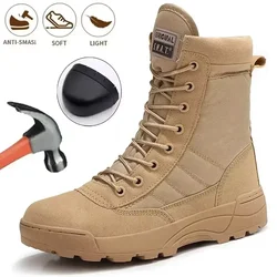 Botas con punta de acero para hombre, botas tácticas para senderismo y desierto, a prueba de puñaladas, zapatos de seguridad para el trabajo, zapatos de protección