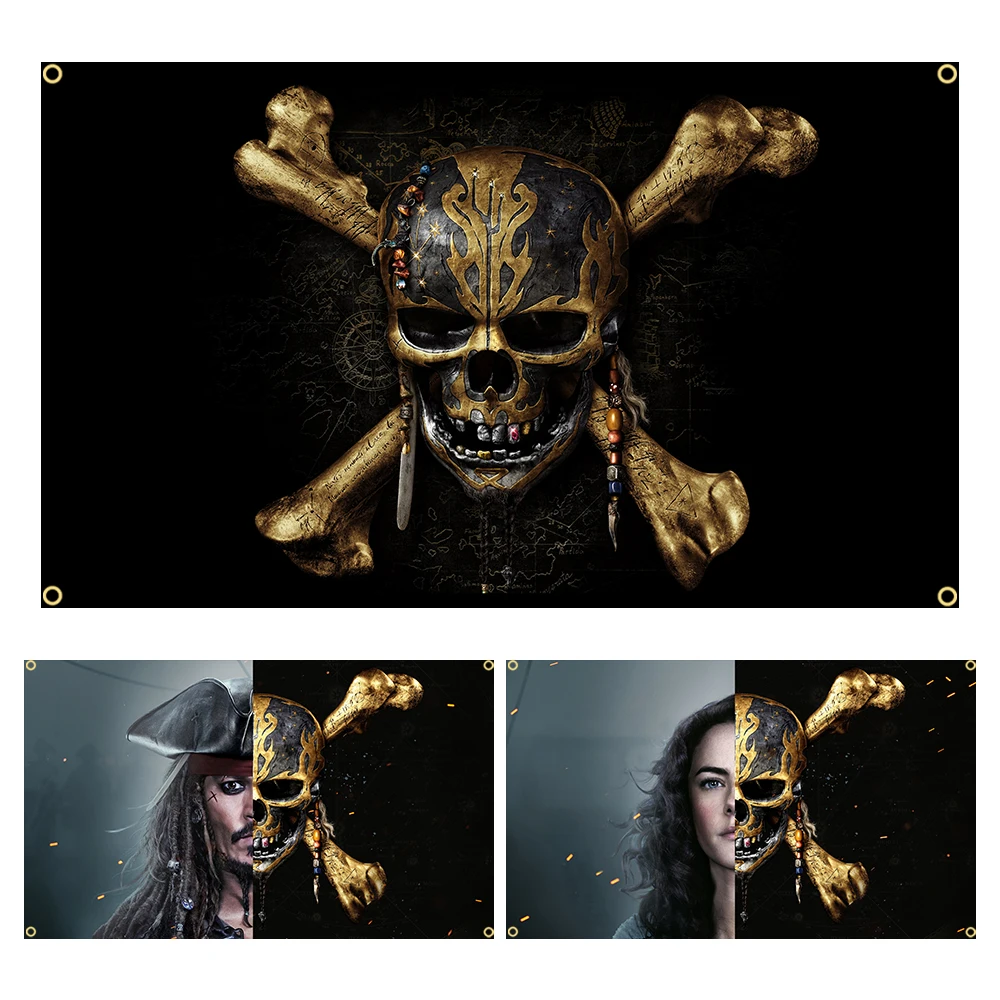 90x150cm esqueleto pirata Jolly Roger bandera poliéster impreso decoración Banner tapiz FLAGLAND - imagen 2