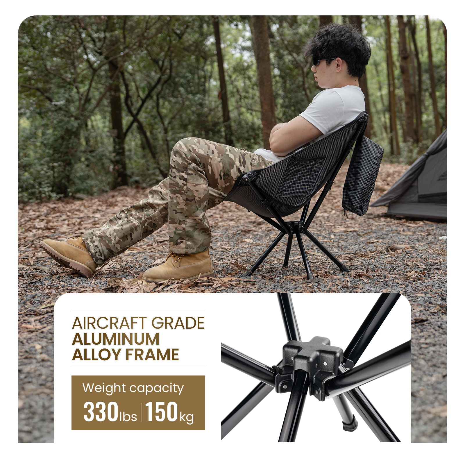 Onetigris Silla de Camping sillas plegables con bolsillo lateral silla de playa portátil viaje senderismo mochilero pesca Camping suministros - imagen 3
