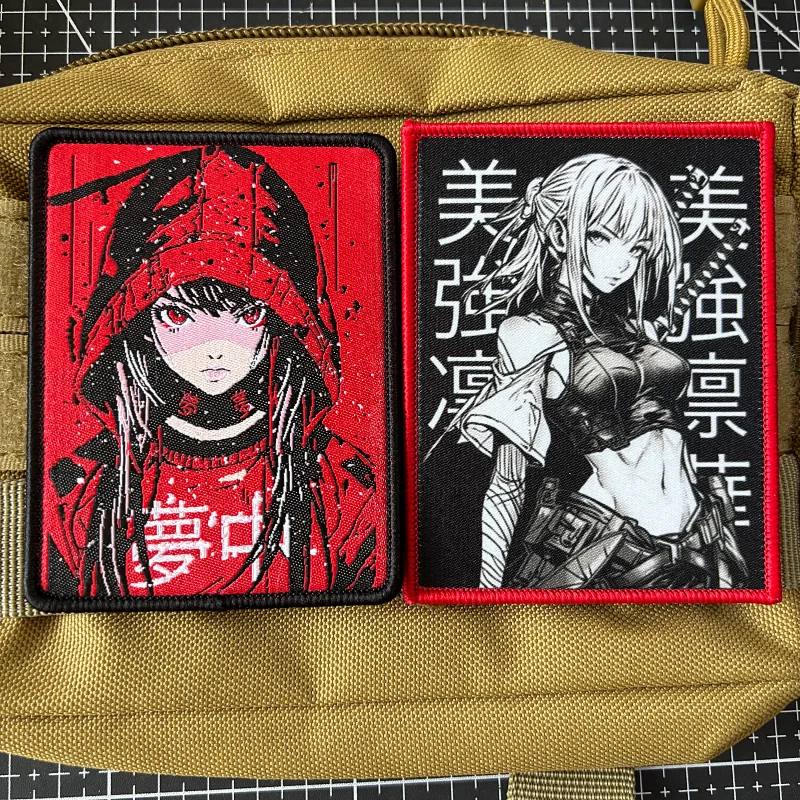 Parches de impresión de insignia de moral asesino femenino de Anime, parche táctico de espada de gancho y bucle, brazalete militar, pegatina para mochila - imagen 4