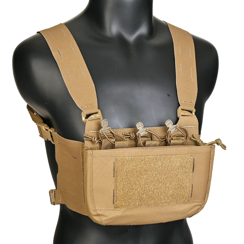 Placa táctica, aparejo de pecho, solapa frontal doble, inserción de revista Triple, bolsa Kangroo, arnés en H ancho, ranuras cortadas con láser, chaleco de caza - imagen 2