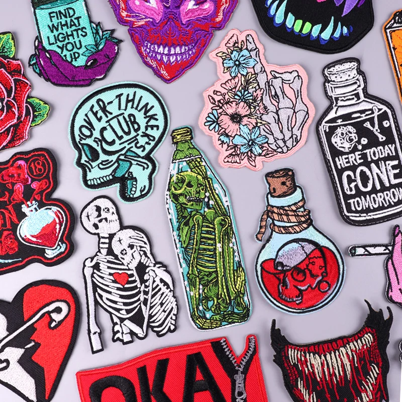 Parche de calavera de terror, bordado de estilo Punk, parches termoadhesivos para ropa, pegatinas para coser