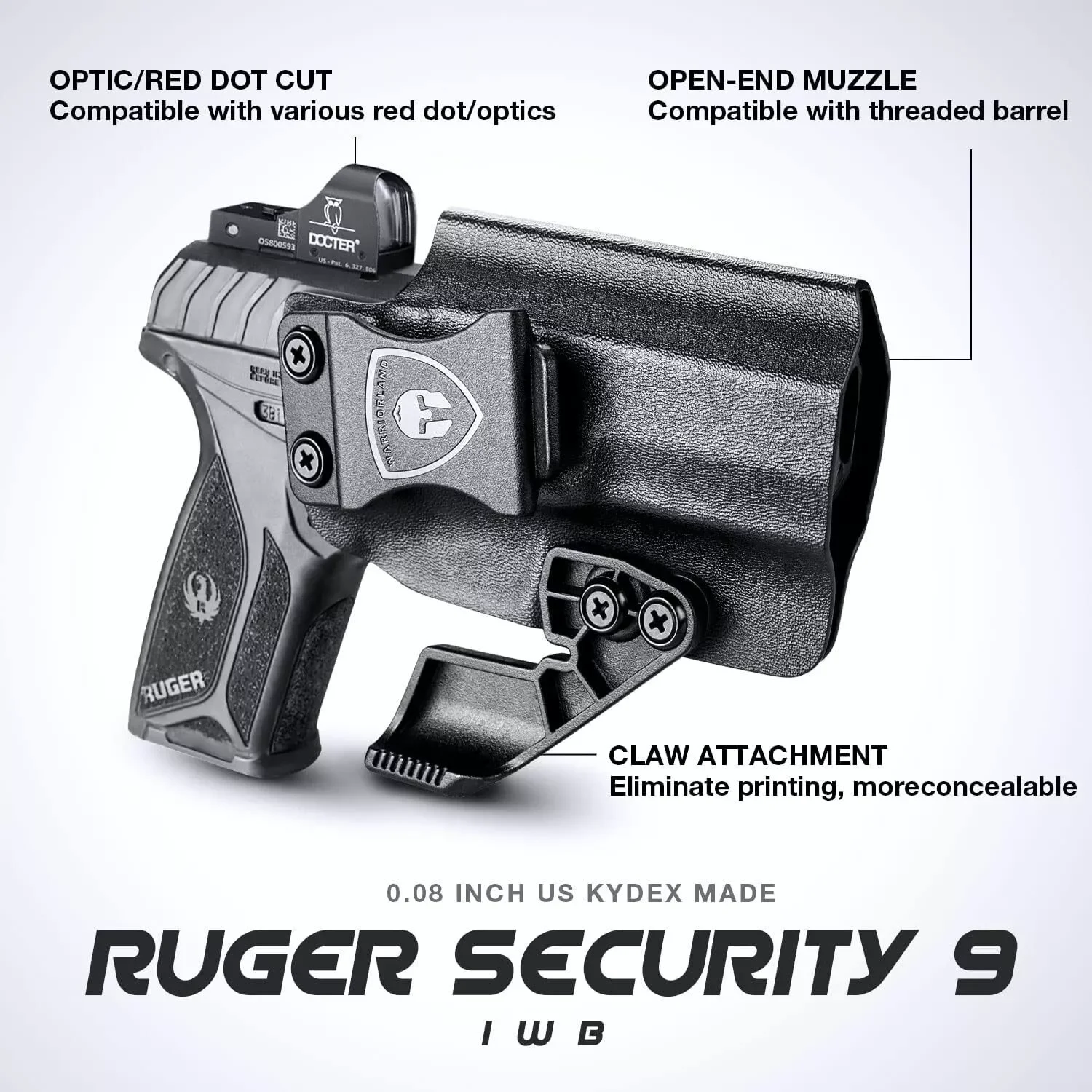 Para Ruger Security 9/Security 9 Compact, IWB Kydex Holster Corte y garra óptica, mira de montaje, bloqueo de clic de sonido, mano derecha - imagen 2