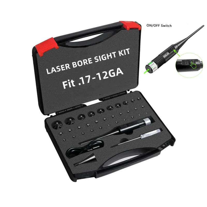 .17-.78 Kit de mira de orificio 32 adaptadores colimador recargable punto rojo verde láser Boresighter calibre.177 a.50