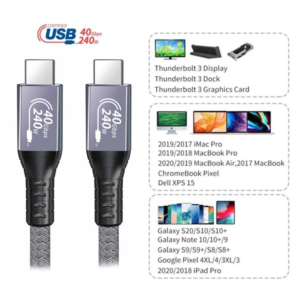 Cable USB 4 DE 40Gbps 240W con certificación de USB-IF Compatible con TB 3 y 4 con carga de 100W y 8K @ 60Hz 5K - imagen 5