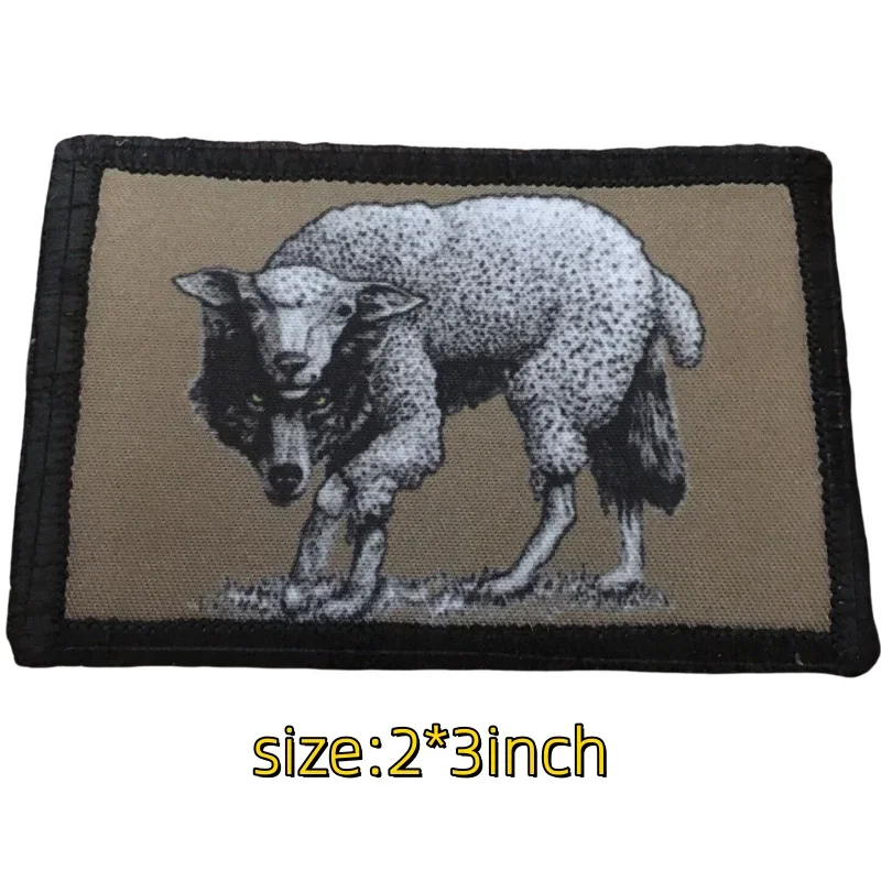 Parche táctico de lobo en ropa de oveja, bordado divertido, pegatinas de mochila de gancho y bucle, bandera militar, insignia de moral de EE. UU., brazalete de combate - imagen 4