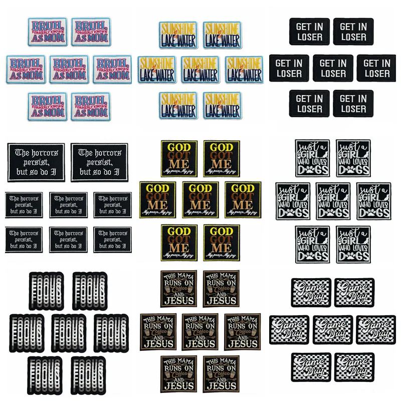 10 unids/lote parche bordado de texto/frase negro parches para planchar para ropa parches termoadhesivos para ropa insignia Fusible/de costura