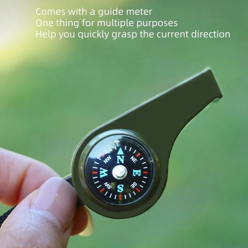 Silbato de supervivencia de emergencia 3 en 1 para acampar, senderismo, con brújula, termómetro, silbato para exteriores, herramientas para acampar, Color verde militar - imagen 2