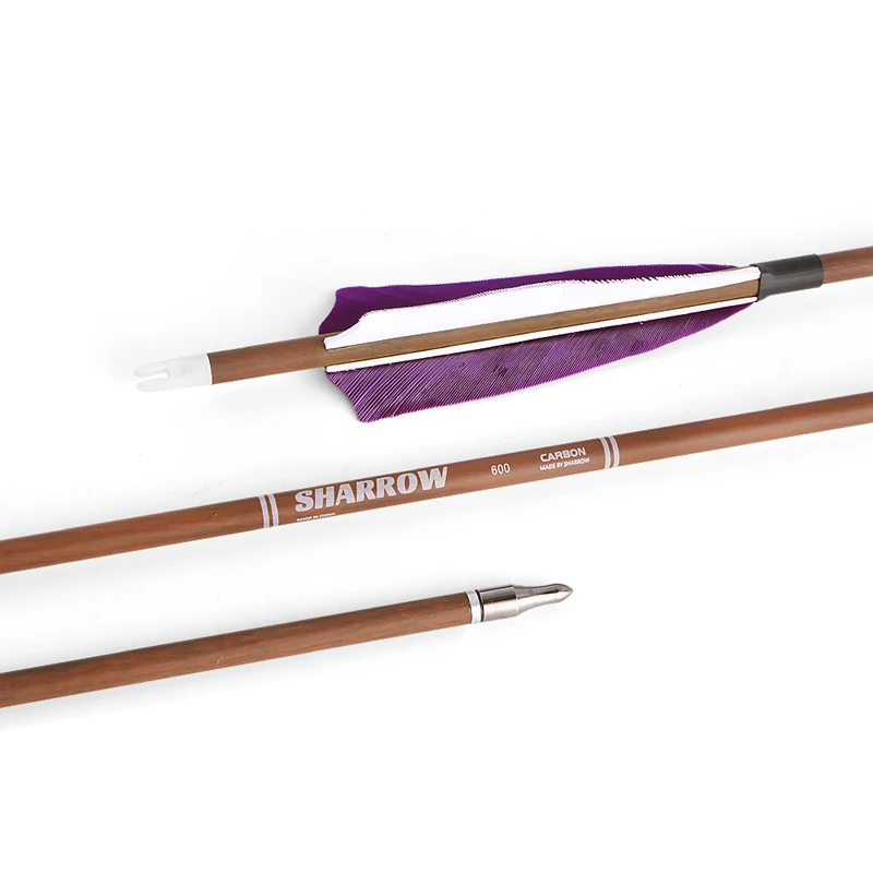 Flechas de carbono con plumas de pavo para tiro con arco, accesorios de caza, Spine 340/400/500/600, 31 ", 12 unidades - imagen 5