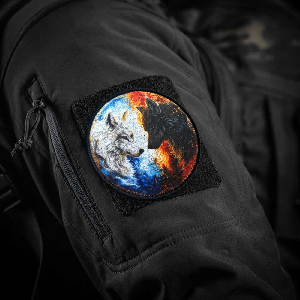Parche táctico de moral de los lobos gemelos de hielo y fuego, parches militares con gancho, accesorios de aventura, chaleco, mochila, apliques adhesivos - imagen 5