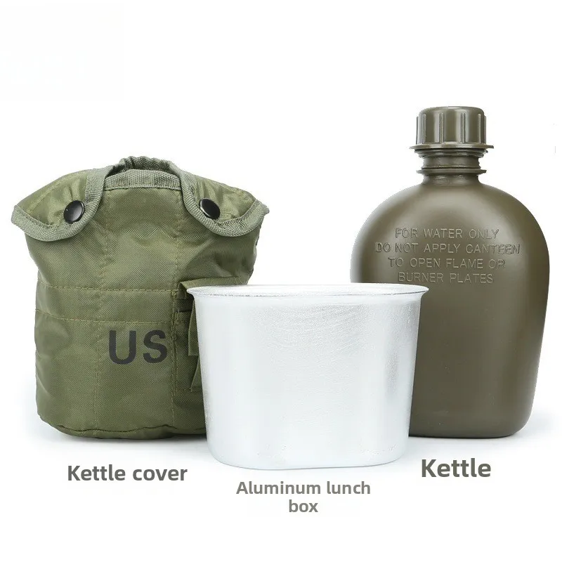 Botella de agua de camuflaje militar para acampar al aire libre, 1L, con bolsa para acampar, senderismo, supervivencia, escalada, accesorios