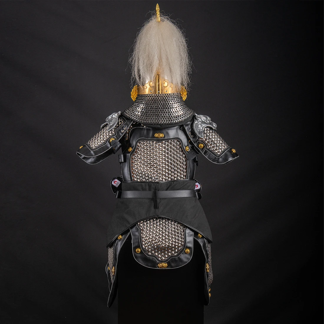 Traje de armadura de cadena Tang & Song chino antiguo con equipo de casco, accesorios tácticos de protección, Plata/media - imagen 3