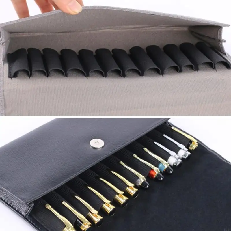 Bolsa almacenamiento para bolígrafos cuero Premium, con 12 compartimentos, forro suave impermeable, diseño cierre para