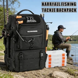 Mochila para aparejos de pesca KarryAll de 40L con soporte para caña, 4 cajas de aparejos para aparejos de pesca y almacenamiento de equipos, regalos para hombres y padres