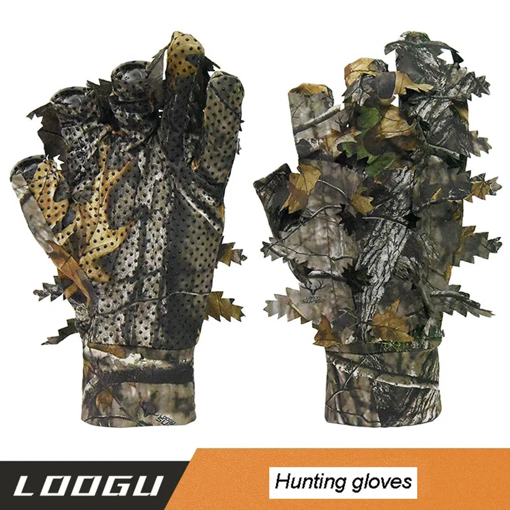 1 par de guantes de caza de camuflaje de hoja 3D, guantes biónicos de árbol, dedo completo, cómodos, antideslizantes, duraderos para caza al aire libre, pesca CS Sh - imagen 2