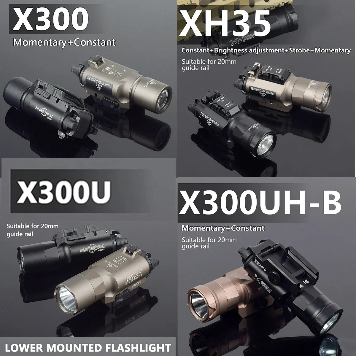 Surefir táctico X300 Ultra X300U X300V XH35 pistola de Metal luz LED estroboscópica compatible con riel de 20mm Airsoft G17 G19 luces de armas - imagen 3