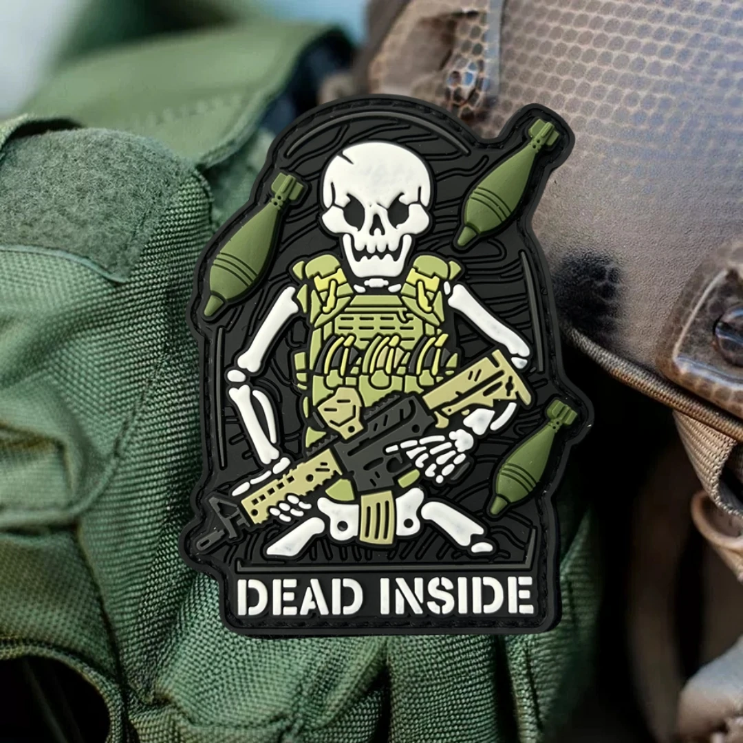 Parches de gancho y bucle de PVC Dead Inside para ropa, insignias de parche táctico de moral de calavera en pegatina para mochila, brazalete del ejército militar - imagen 5
