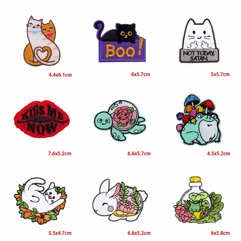 Parches bordados de gato para planchar/coser en la ropa, pegatinas de dibujos animados de animales, 10 unidades por lote - imagen 3