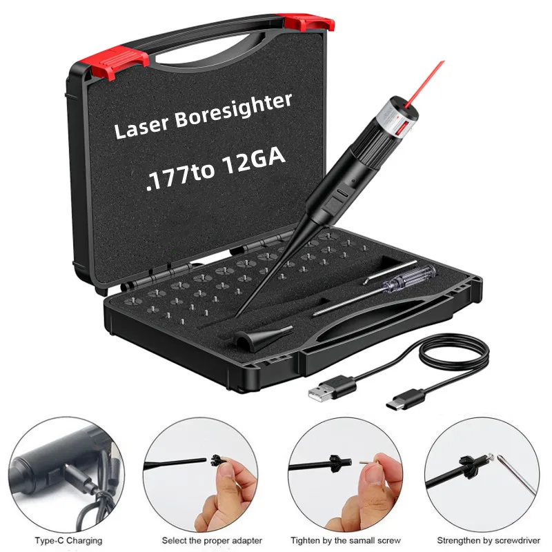 Kit de mira de orificio láser recargable, colimador láser de caza Boresighter calibre.17.177.22LR a 12GA