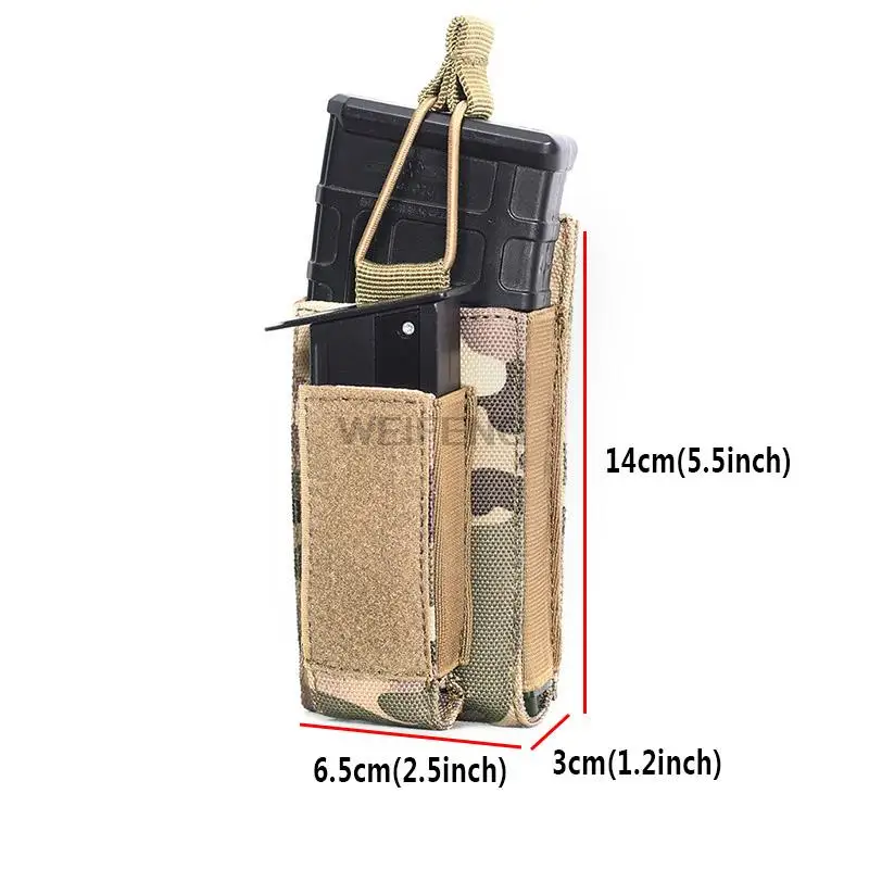 Bolsa de un solo Molle Mag de tapa abierta para revistas de Rifle M4, M14, M16, AK, AR, funda elástica para pistola Mag, accesorios de caza Airsoft, 9MM - imagen 3