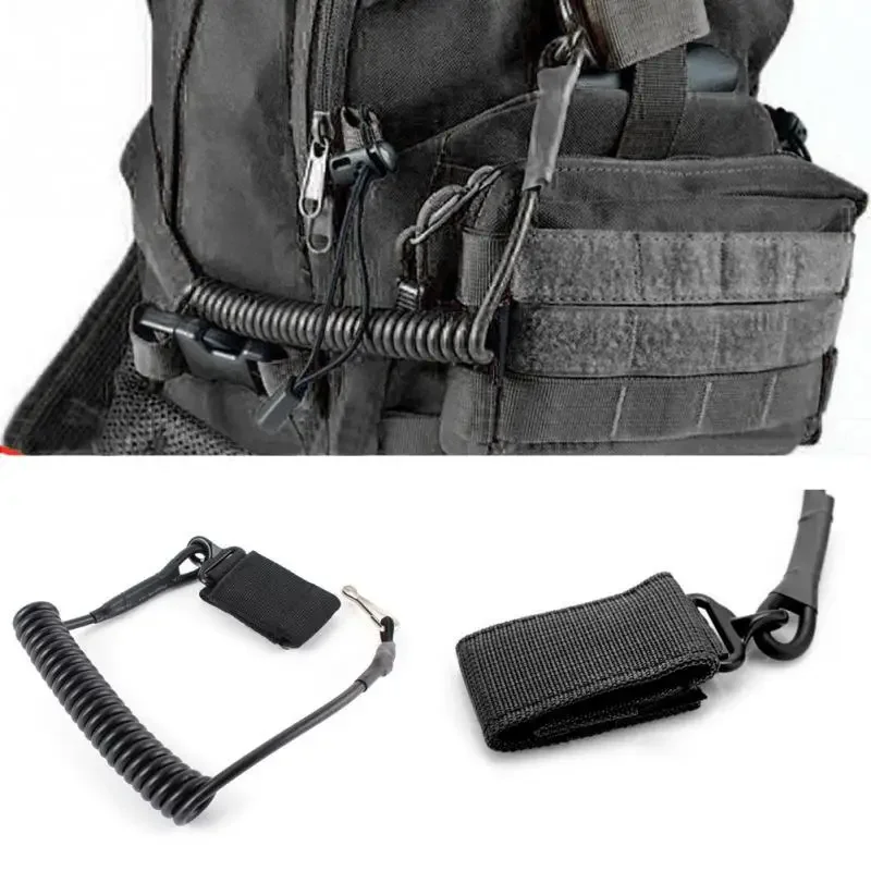 Eslinga de combate ajustable táctica Airsoft CS, pistola táctica telescópica, cordón seguro, eslinga de resorte con cinturón de cinta mágica - imagen 4