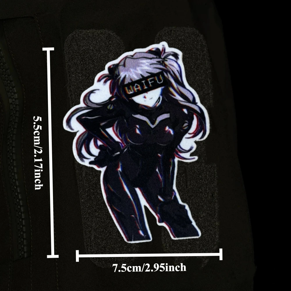 Parche táctico de Chica de Anime para ropa, emblema de gancho y bucle impreso para niñas Waifu, insignia de moral militar, brazalete, pegatinas para mochila - imagen 3
