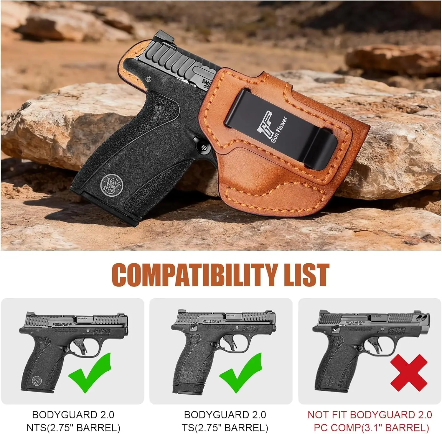 Funda de cuero Premium IWB para S&W Bodyguard 2,0, funda interior de cintura oculta, cinturón apto para 1,5 "-1,75", mano derecha - imagen 2