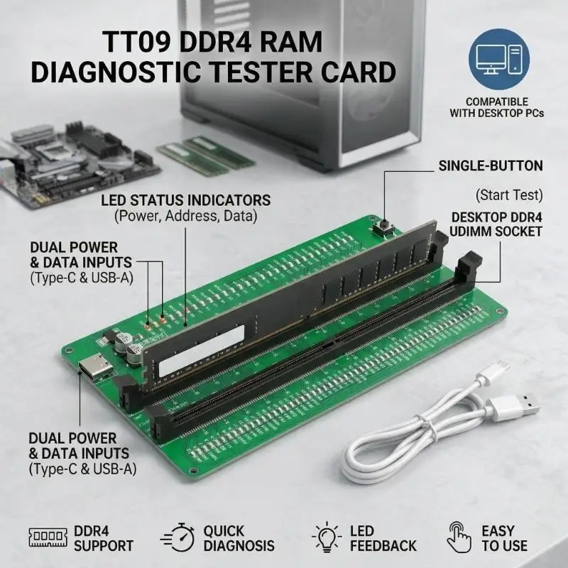 Probador test memoria DDR4 DIMM con luz LED para PC - imagen 4