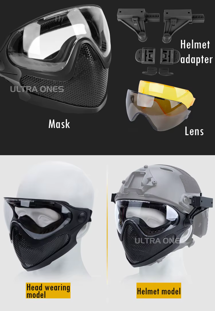 Máscara táctica acoplada a casco FAST - uso dual