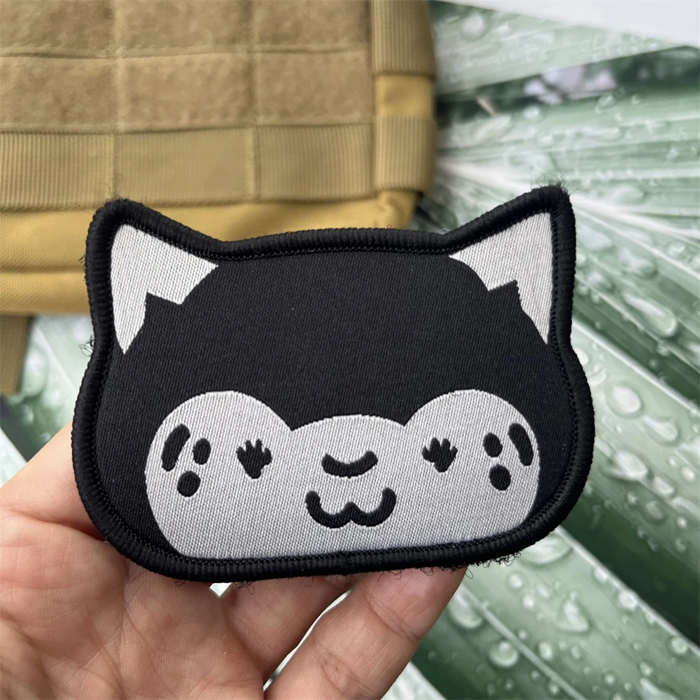Parches tácticos de moral de gato sonriente de dibujos animados, insignia militar, etiqueta tejida, brazalete, mochila, pegatina de gancho y bucle - imagen 3