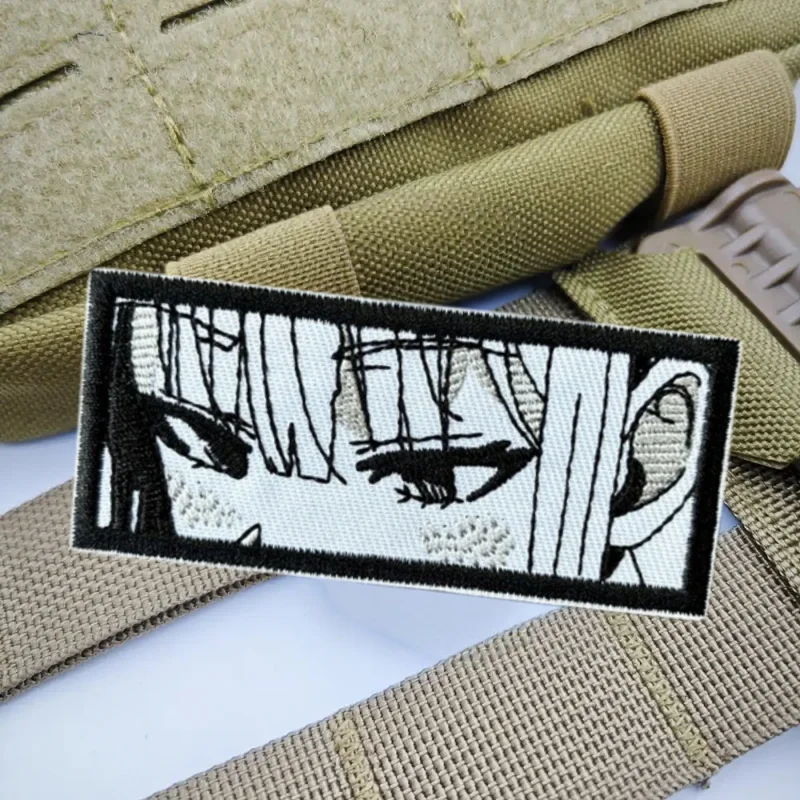 Parche bordado de ojos de Chica de Anime, chaleco táctico, insignia de moral con gancho y bucle, pegatina decorativa para mochila, parches para brazalete para ropa - imagen 5