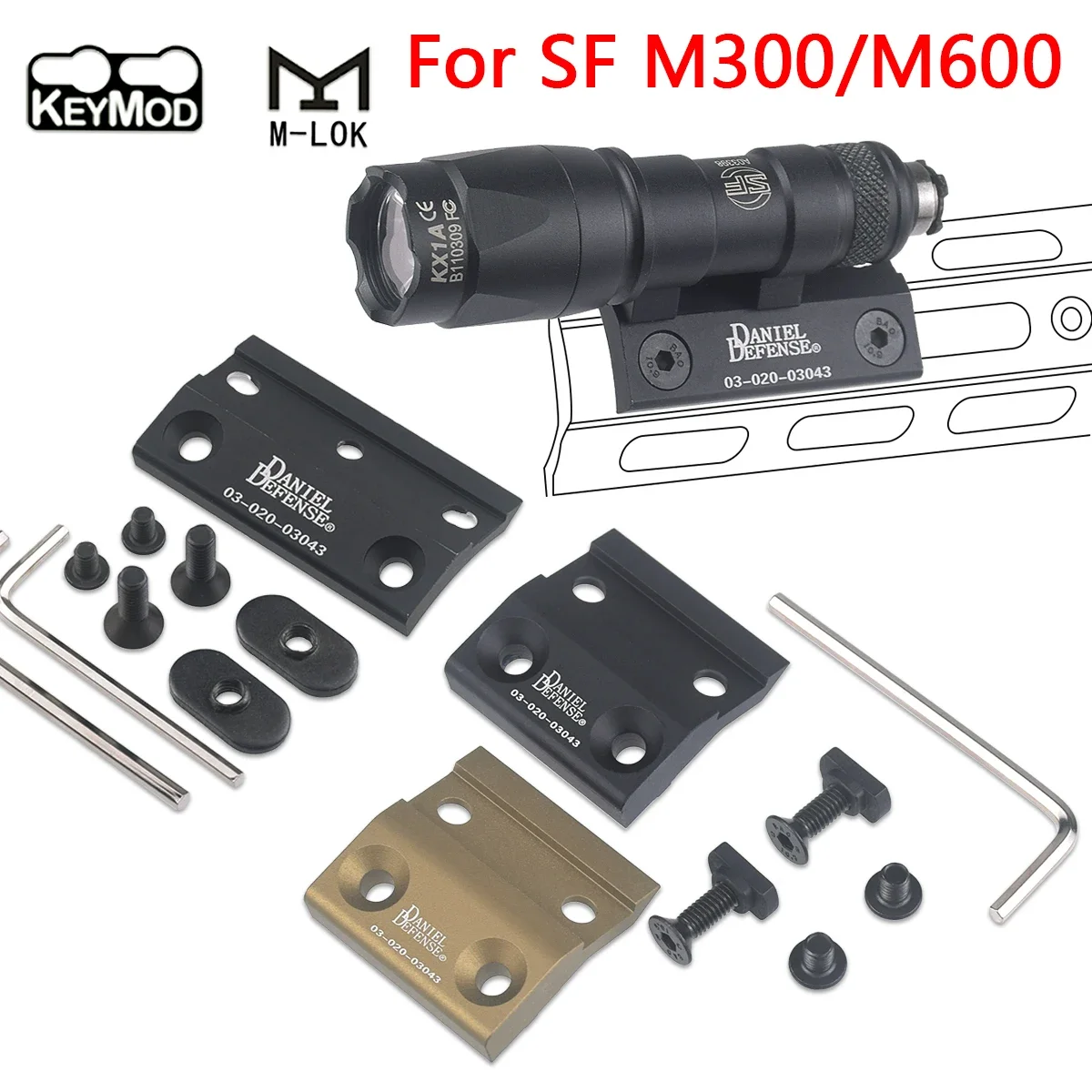 Surefir M300 M600 arma de luz de explorador placa de montaje lateral compensada cubierta de riel MOE M-LOK para Base de linterna soportes Airsoft caza - imagen 2