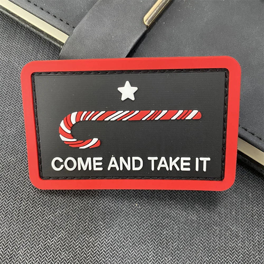 Come and Take It Candy Cane parches tácticos de PVC de Navidad, accesorios de mochila de cerveza, ropa, pegatina de mochila, cresta militar - imagen 4