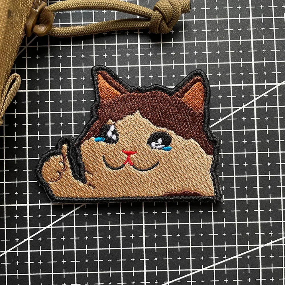 Parche bordado de gato con pulgares hacia arriba, insignia de moral táctica en mochila, pegatina de gancho y bucle, animación DIY - imagen 2