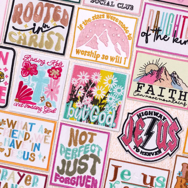 Parche bordado de flores con letras coloridas, parches para planchar para ropa, parches bordados de animales divertidos para decoración de apliques de ropa - imagen 2