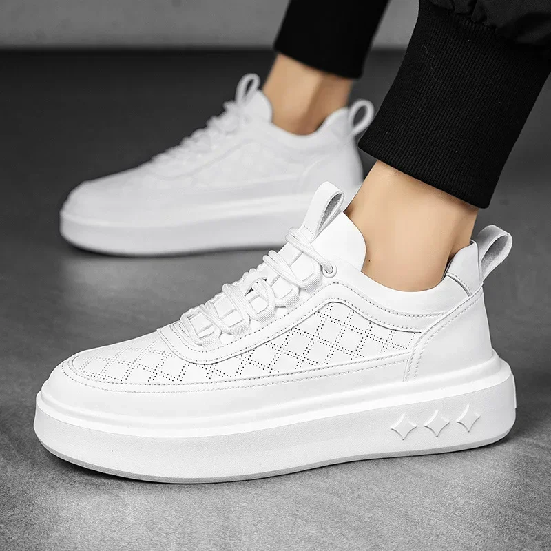 Zapatos informales para hombre, calzado deportivo antideslizante a la moda para exteriores, zapatillas transpirables para correr, zapatos blancos con plataforma para hombre - imagen 3