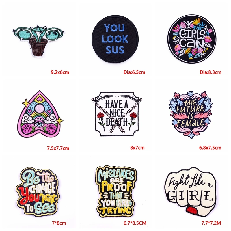 10 unids/lote niñas tienen súper potencias parche bordado dibujos animados Arco Iris parches de letras para ropa planchar en parches para ropa DIY - imagen 5