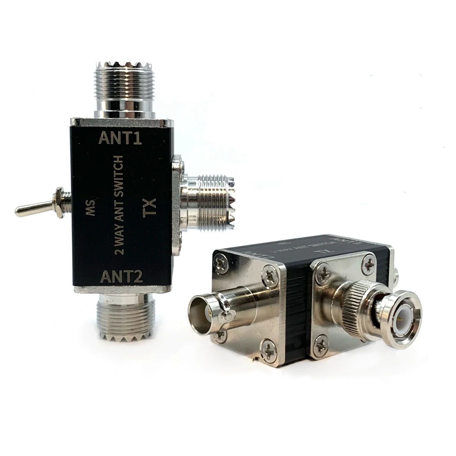 Convertidor adaptador de interruptor de antena coaxial manual de 2 vías para antena de radio, con función de protección de apagado y tierra