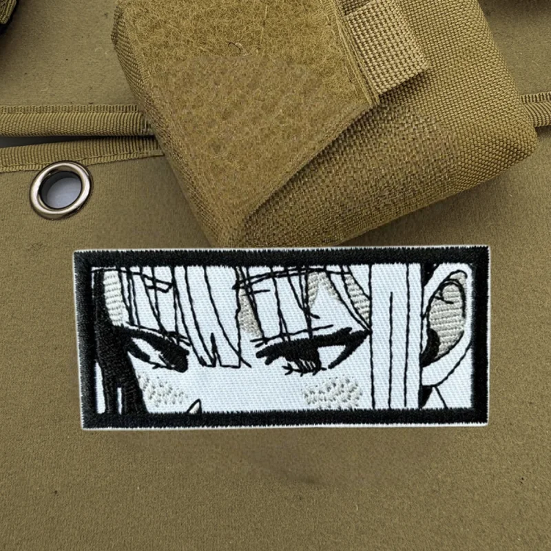 Parche bordado de ojos de Chica de Anime, chaleco táctico, insignia de moral con gancho y bucle, pegatina decorativa para mochila, parches para brazalete para ropa - imagen 4
