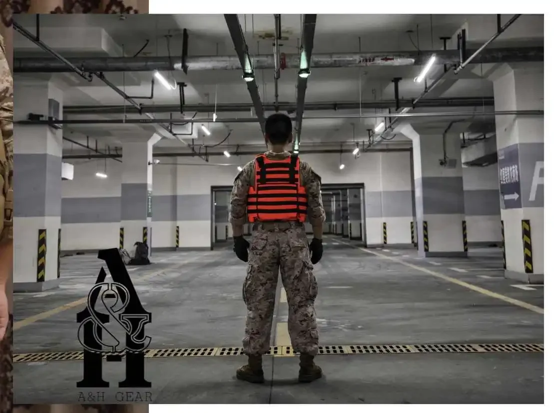 Chaleco de advertencia de seguridad naranja de alto brillo para caza táctica al aire libre