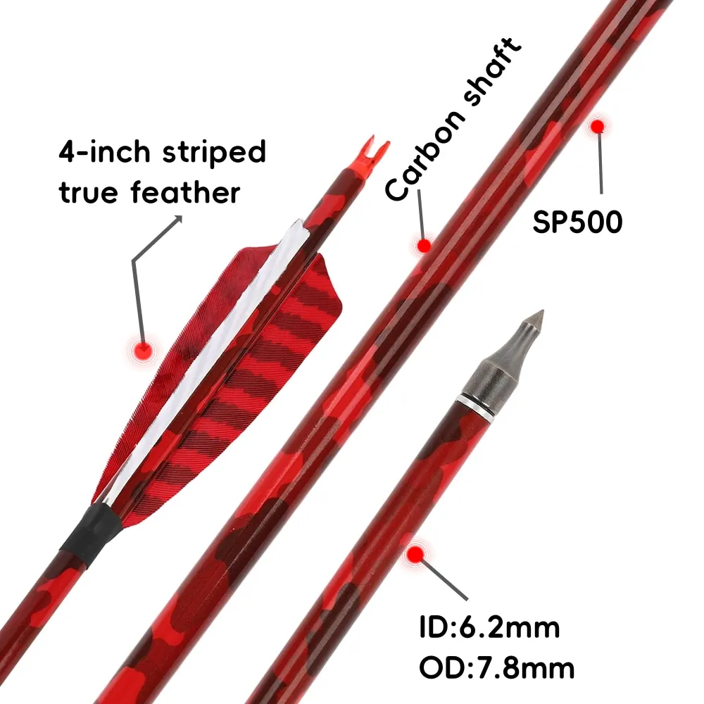 SP500 Flechas de carbono caza con plumas pavo - imagen 2