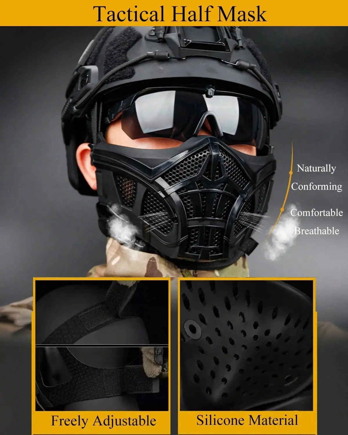 Juego de máscara táctica de casco FAST SF con máscara de malla de silicona de media cara Airsoft gafas abatibles para caza al aire libre Paintball Cosplay - imagen 5