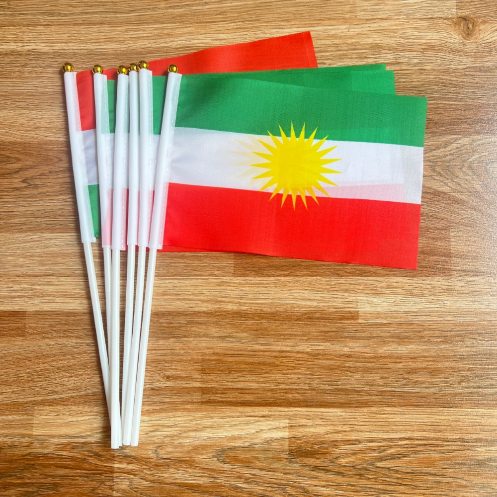 Bandera de mano kurda de 14x21cm que agita el palo de plástico de banner nacional de Kurdistán - imagen 2