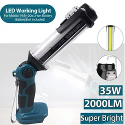 Luz LED de trabajo para Makita, linterna con batería de iones de litio de 18V, herramienta, reflector portátil, luz de emergencia de 35W con USB